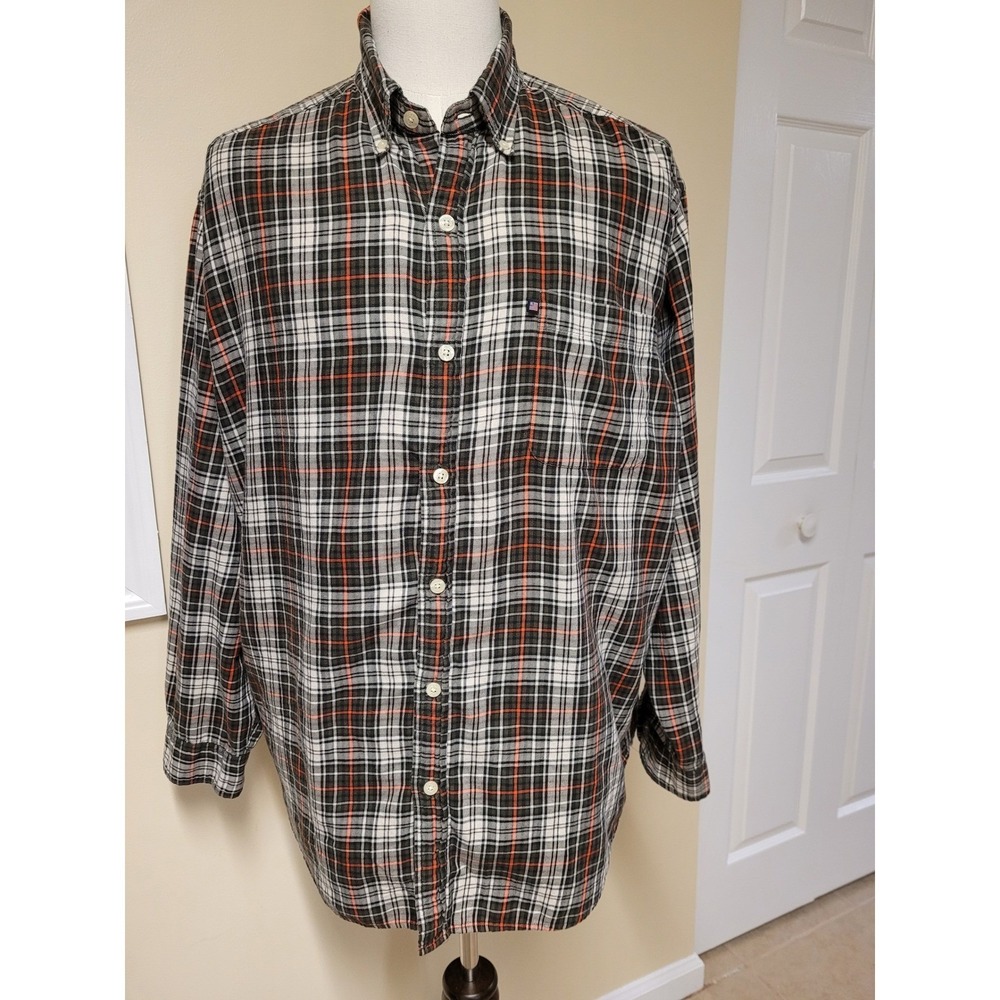 RALPH‎ LAUREN Jeans Co Mens Preppy Plaid Shirt VTG Cotton Green/Orange Size XL